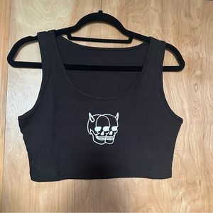 Black Ribbed Skeleton Devil horn tank crop
